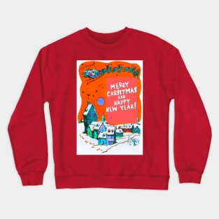 MERRY CHRISTMAS AND HAPPY NEW YEAR VILLAGE SANTA SLED REINDEER Crewneck Sweatshirt